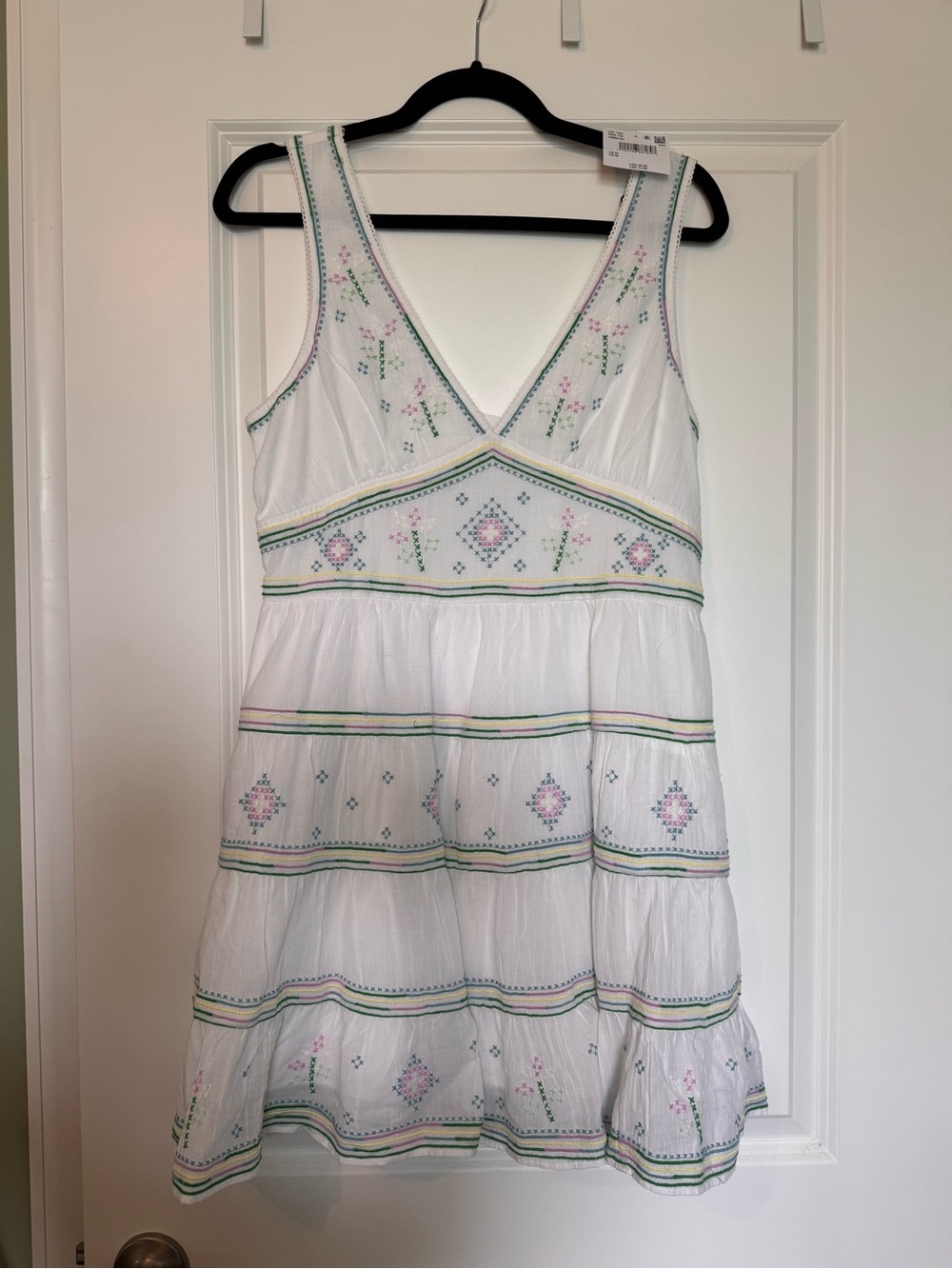 NWT American Eagle White Tiered Embroidered V-Neck Sundress - Picture 1 of 4